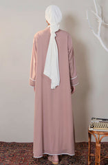 Mumtaz Casual Abaya Collection MCA 24 D-32 M TEA PINK WHITE (28A) SABLE TRIM ABAYA