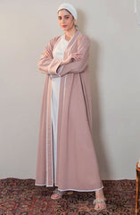 Mumtaz Casual Abaya Collection MCA 24 D-32 M TEA PINK WHITE (28A) SABLE TRIM ABAYA