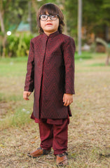 Exclusive Sherwani Collection By Hassan Jee D-S12 Maroon Open Long Sherwani