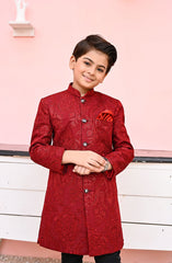 Exclusive Sherwani Collection By Hassan Jee D-S8 Maroon Sequence Sherwani