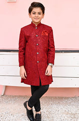 Exclusive Sherwani Collection By Hassan Jee D-S8 Maroon Sequence Sherwani