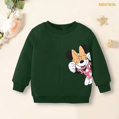 Sweat Shirts By Baby Nest Minnie Mouse Character Printed Full Sleeve Sweatshirt for Kids – Green