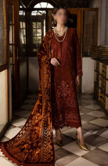 Nureh Unstitched Embroidered Leather Peach Collection with Velvet Palachi Shawl D-120