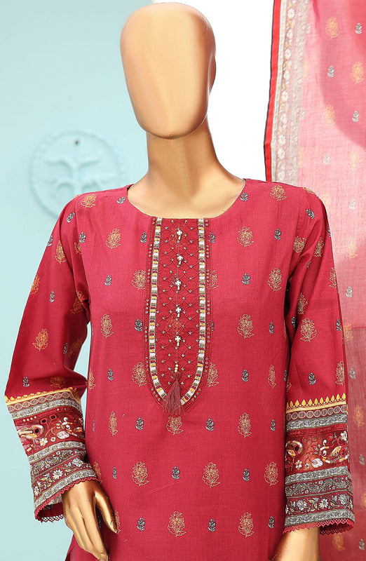 Oswah Women Embroidered Lawn Stitched Collection Vol 06 D-OS 2431 K  Maroon