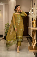 Zouj Ensembles Unstitched Chiffon Edit 25 D-05 Olive Allure