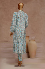 HZ RTW Florence Printed Raw Silk 2 Pc Frocks Collection D-105 Iceberg