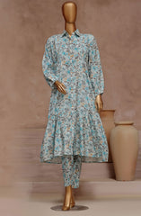 HZ RTW Florence Printed Raw Silk 2 Pc Frocks Collection D-105 Iceberg