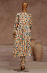 HZ RTW Florence Printed Raw Silk 2 Pc Frocks Collection D-107 Multi CREAMER