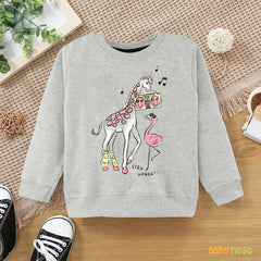 Sweat Shirts By Baby Nest Printed Stay Upbeat Giraffe Full Sleeves Sweatshirt for Kids – Grey