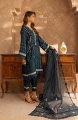 Merakish Zunairi Raw Silk Hand Work Embellished Collection D-04 Prussian blue