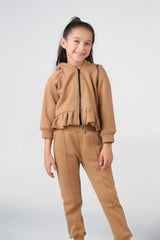 Sprinkles Kids Winter Collection Raglan Sleeve Ruffle Hem Hoodie With Sweatpants – Coffee Brown