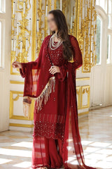 Merakish Unstitched Luxury Formal Collection 2023 Ruby Red