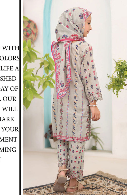 Shifa Girls Lawn Embroidered Collection Vol 07 D-2434K Cream