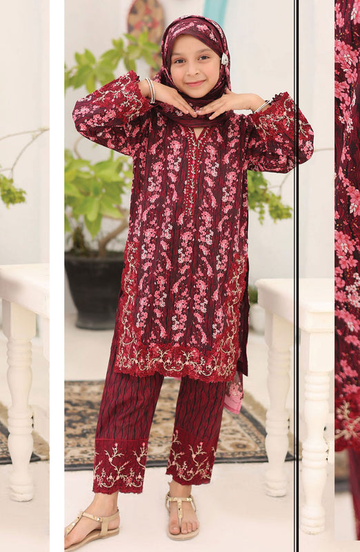 Shifa Girls Lawn Embroidered Collection Vol 07 D-2436K Maroon
