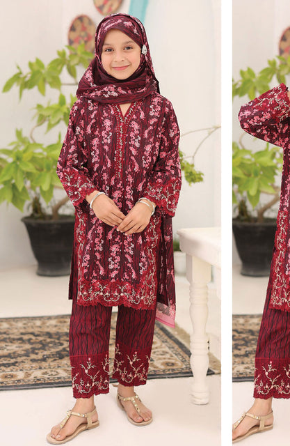 Shifa Girls Lawn Embroidered Collection Vol 07 D-2436K Maroon