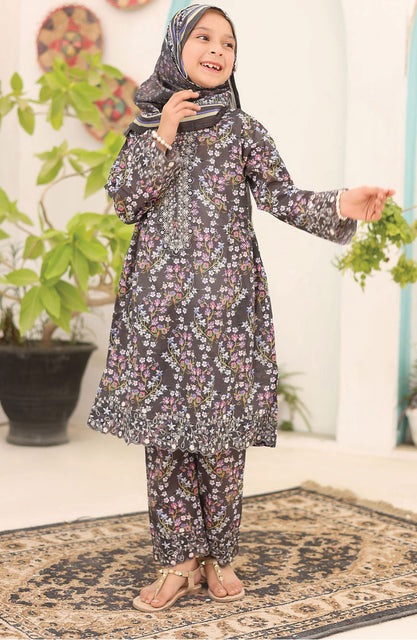 Shifa Girls Lawn Embroidered Collection Vol 07 D-2438K Grey