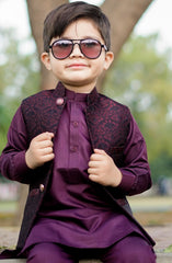 Exclusive WasitCoat with Kurta Trouser Collection By Hassan Jee D-017 Maroon Waistcoat Suit