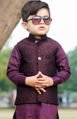 Exclusive WasitCoat with Kurta Trouser Collection By Hassan Jee D-017 Maroon Waistcoat Suit