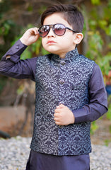 Exclusive WasitCoat with Kurta Trouser Collection By Hassan Jee D-018 Grey Waistcoat Suit