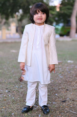 Exclusive Prince Coat Collection By Hassan Jee D-p17 White Open Prince coat