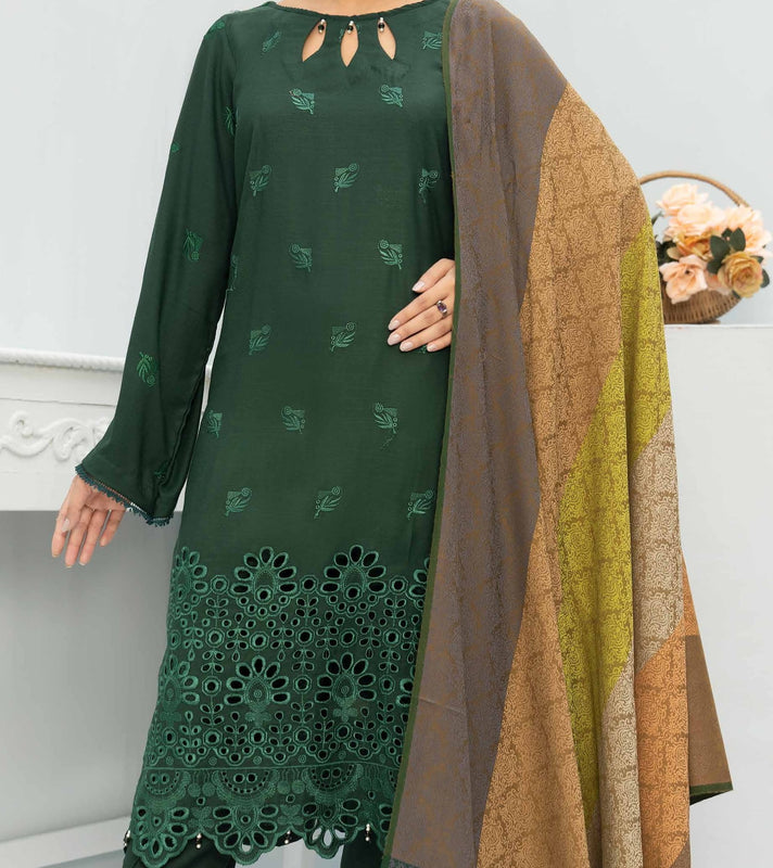 Amna Khadija Bagicha Dhanak Schiffli Embroidered Collection BE 05