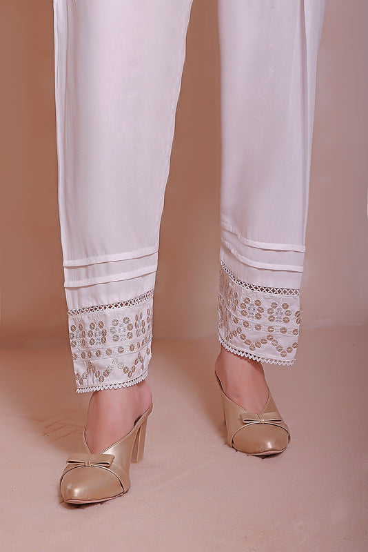 Basic Bottoms by Amna Khadija D 02 Fancy Trouser White