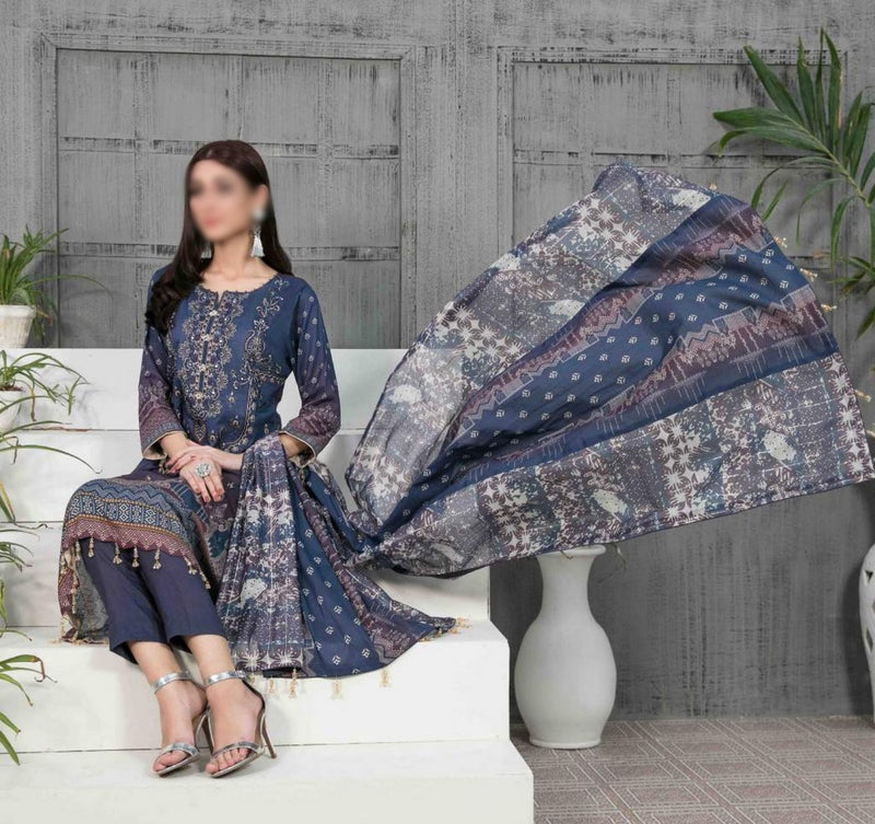 AYNUR Embroidered Digital Printed Lawn Shirt - Fancy Dupatta Collection 2023 D 6891
