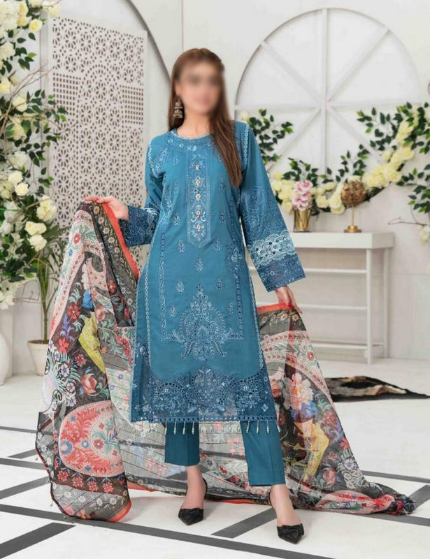 IZEL Fancy Embroidered Lawn Shirt - Fancy Dupatta Collection 2023 D 7199