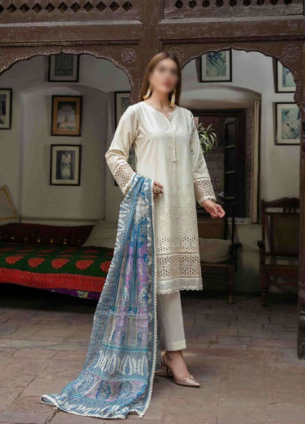 ELMAS Stitched Schiffli Embroidered Cotton Lawn Fancy Dupatta Collection 2023 D 8516