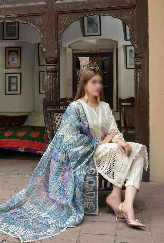 ELMAS Stitched Schiffli Embroidered Cotton Lawn Fancy Dupatta Collection 2023 D 8516