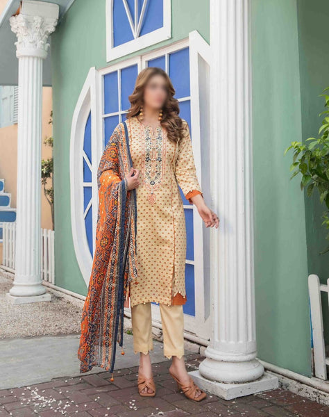 TEHZEEB Embroidered Digital Printed Lawn Shirt - Chiffon Dupatta Collection 2023 D 8753
