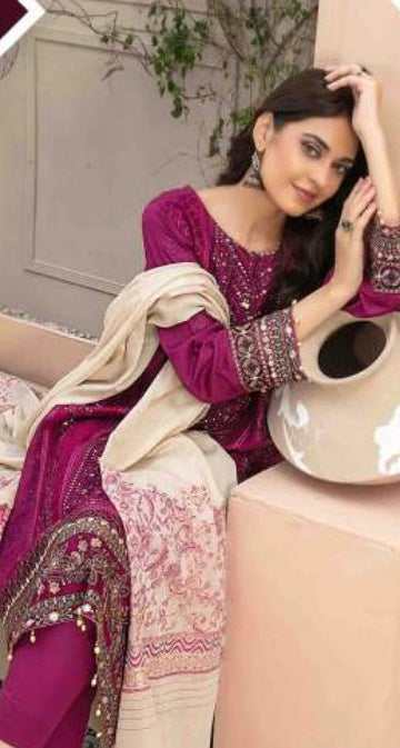 AFSANEH Fancy Embroidered Lawn Jacquard Shirt - Exclusive Dupatta Collection 2023 D 8862