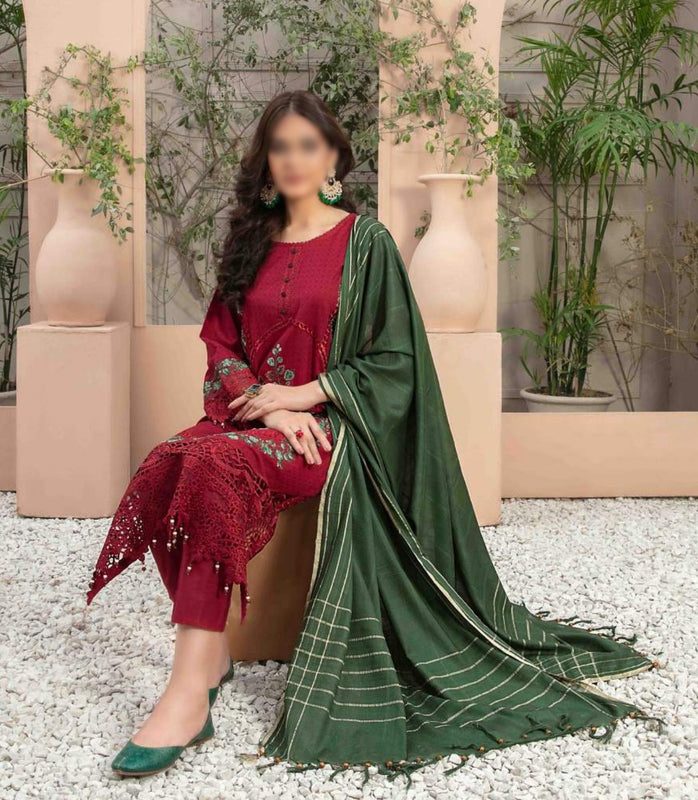 AFSANEH Fancy Embroidered Lawn Jacquard Shirt - Exclusive Dupatta Collection 2023 D 8868