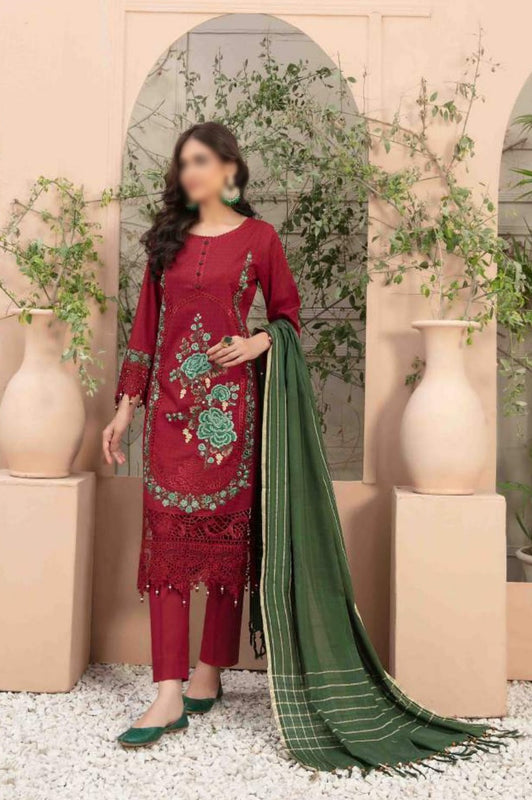 AFSANEH Fancy Embroidered Lawn Jacquard Shirt - Exclusive Dupatta Collection 2023 D 8868