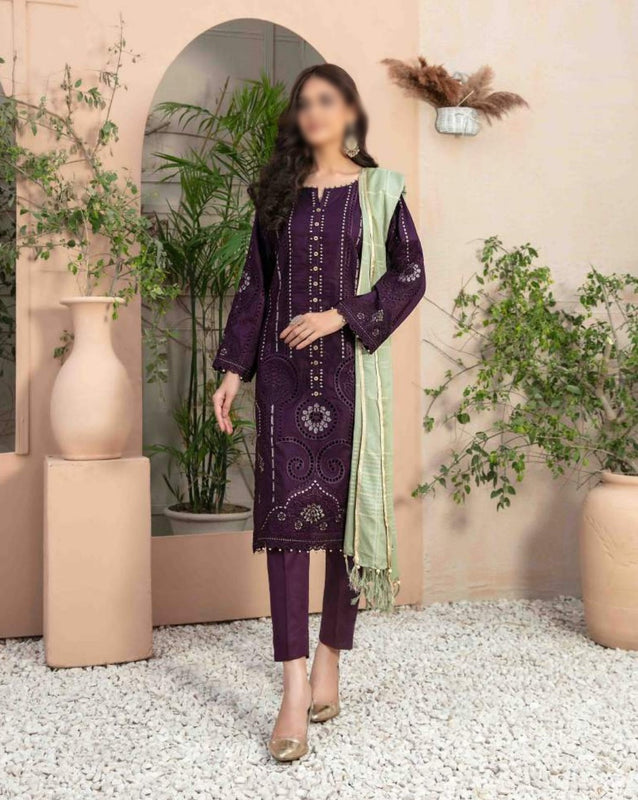 AFSANEH Fancy Embroidered Lawn Jacquard Shirt - Exclusive Dupatta Collection 2023 D 8880