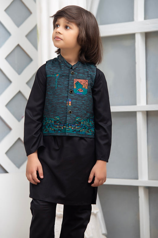 Exclusive Kids 3 Pc Waist Coat Shalwar Kameez Collection for Boys WDS 10 - Embroidered Waistcoat Suit
